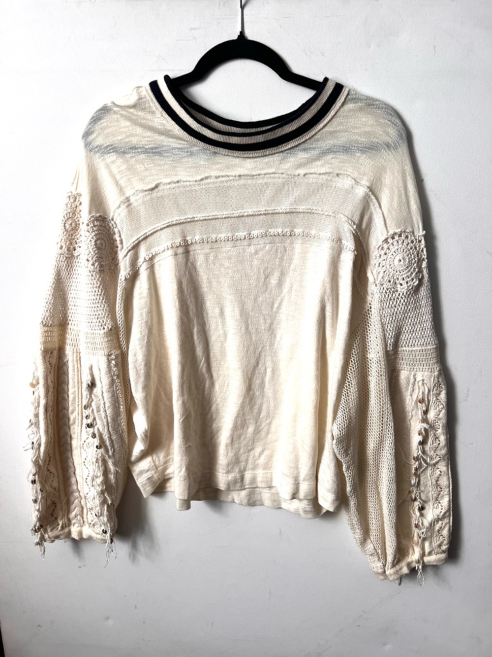 FREE PEOPLE Marrakech white crochet lace knit Medium m - Picture 4 of 8